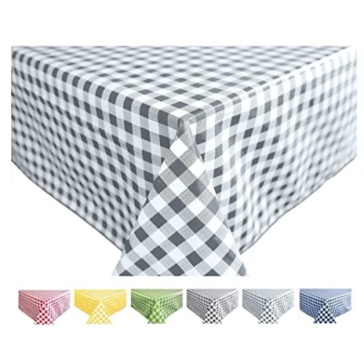 Image of Home Direct Rectangular Oilcloth PVC Wipe Clean Tablecloth Table Cover 140cm x 180cm 55x70 Gingham Check Grey Light