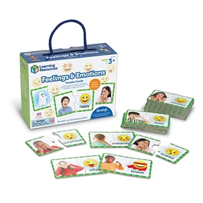 Image of Learning Resources Feelings &amp; Emotions Puzzle Cards, 48 Pieces, Social Skills, Speech Therapy Materials, Emotional Toys and Games for Kids, Ages 3+