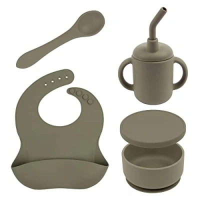 Image of Tiny Dining Baby Silicone Suction Weaning Set Silver Sage 4pc
