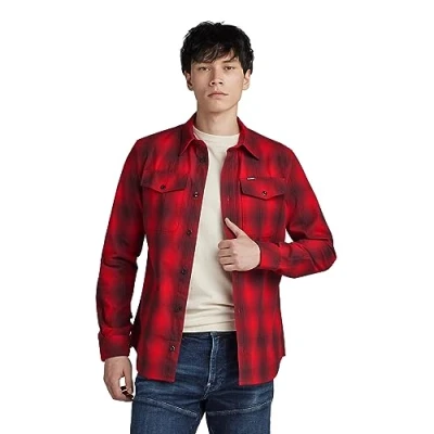 Image of G STAR RAW Men&#039;s Marine Slim Shirt, Multicolour (dk flame vanderbilt check D20165 D412 G093), M