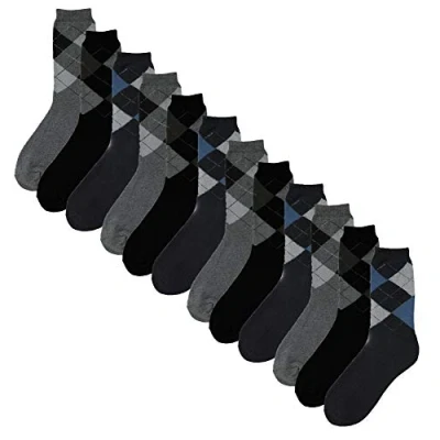 Image of Sockstack Ultimate 12 Pairs Mens Black Thermal Socks, Thick Warm Work Boot Socks Size 6 11 (Argyle Diamonds)