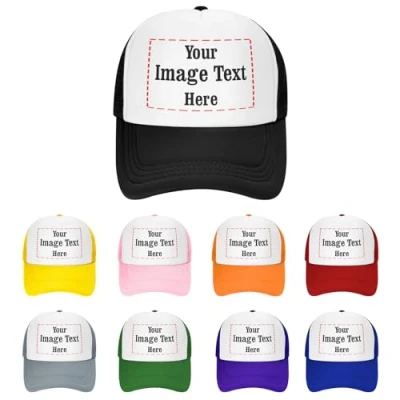 Image of Personalised Cap Custom Hat Baseball for Men Women, Unisex Denim Sandwich Cap, Dad Trucker Hat, Adjustable Team Gifts Ideas