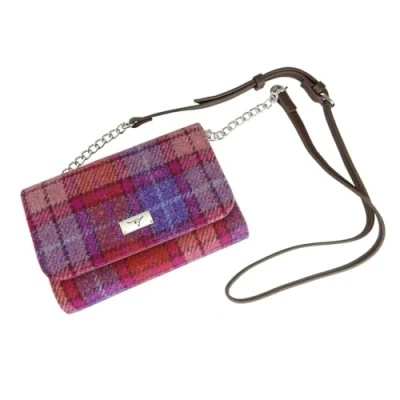 Image of Glen Appin Harris Tweed &#039;Strathy&#039; Wallet Shoulder Handbag (142 Orange &amp; Purple Tartan)