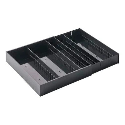 Image of YAMAZAKI 5416 TOWER Extendable Diagonal Cutlery Tray, black, ABS Resin/PS Resin, Minimalist, 30～47.5 x 35 5.5 cm