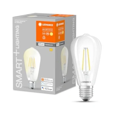 Image of LEDVANCE Smart LEDLamp with WiFi Technology, Base: E27, Di mmable, Warm White(2700K) Replaces Incandescent Lamps 60 W, Compatible Google, Alexa, SMART+ Filament Edison 1 Pack