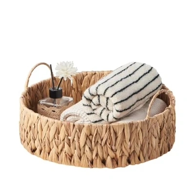 Image of Eden &amp; Willow Round Water Hyacinth Tray, Decorative Centrepiece Fruit Basket Bowl Natural Hand Woven Seagrass Serving Tray with Handles and Raised Edges (Large, 1, Count)