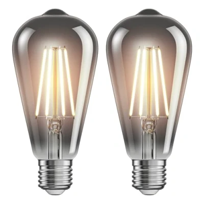 Image of ledscom.de 2 Pieces E27 LED Bulb, ST64, Extra Warm White (1800 K), 7.6 W, 240lm, Smoked Glass