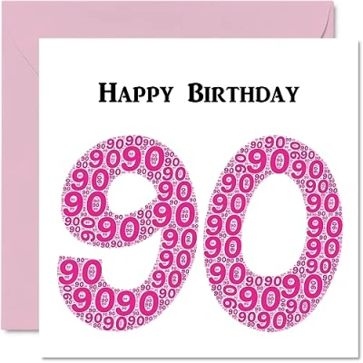 Image of Fun 90th Birthday Cards for Woman Shapecloud Happy Card Great Grandad Grandpa Nanny Grandma Nan Gran Granny Dad Mum, 145mm x Greeting Cards,