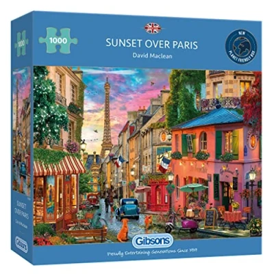 Image of Sunset Over Paris 1000 Piece Jigsaw Puzzle Sustainable for Adults Premium 100% Recycled Board Great Gift Gibsons Games
