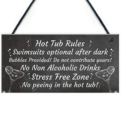 Image of RED OCEAN Chalkboard Hot Tub Rules Hanging Plaque Summer House Garden Sign Gift