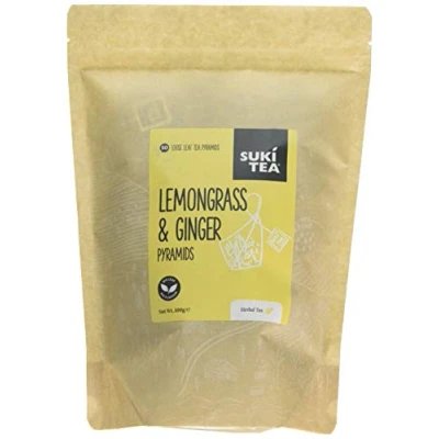 Image of Suki Tea Lemongrass &amp; Ginger Pack of 15 Pyramid Bags Lemon, Mint, Spice Caffeine Free Great Taste Brews in 3 6 Minutes
