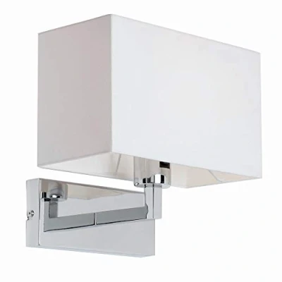 Image of Chrome &amp; White Cotton Shade E27 Dimmable Switched Wall Light