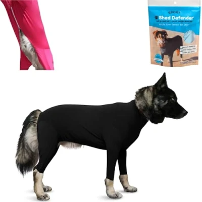 Image of Shed Defender Sport Dog Onesie Seen on Shark Tank Contains Hair, Reduces Shedding and Anxiety, Covers Hot Spots Surgical Sites, Calming Shirt Veterinarian Approved (Black, L)