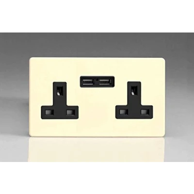Image of Varilight XDY5U2BS.PD Screwless Primed 2 Gang Double 13A Switched Plug Socket 2.1A USB
