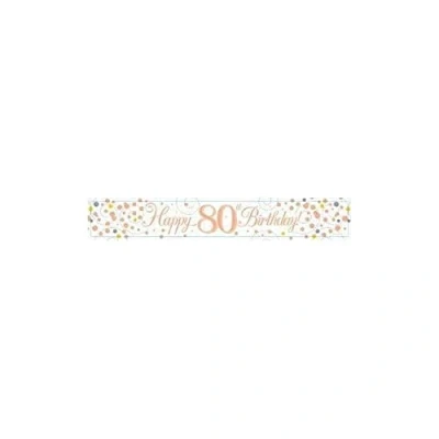 Image of OakTree Sparkling Fizz Happy 80Th Birthday White And Rose Gold Banner Measures Approx 2.7M / 9Ft Printed One Side Only