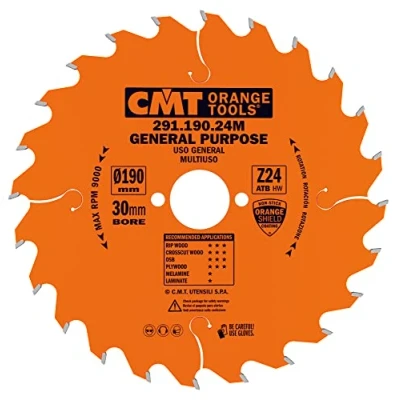 Image of CMT Orange Tools Circular Saw Blade HW 190 x 2.6/1.6 30 Z = 24 10 ATB 291.190.24M for Longitudinal and Cross Sections.