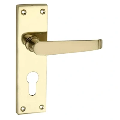 Image of Designer Levers Victorian Straight Lever Door Handles Polished Brass 1 Pair Euro Locking Handle
