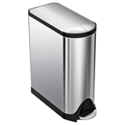 Image of simplehuman CW1897 45L Slim Butterfly Kitchen Pedal Bin, Strong Steel Pedal, Silent Soft Close Lid, Stay Open Non Skid Base, Fingerprint Proof, Inner Bucket, Brushed Stainless
