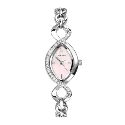 Image of Sekonda Helena 22mm Silver Womens Cocktail Watch with Pink Mother of Pearl Stone Set Dial Analogue Display and Bracelet
