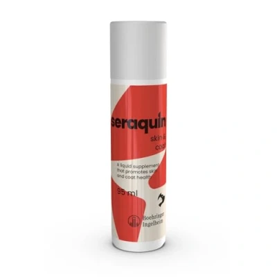 Image of Seraquin Skin &amp; Coat 95 ml liquid supplement Promotes glossy fur Reduces irritation associated with dermatitis and eczema For cats dogs