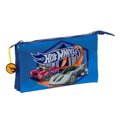 Image of Hot Wheels Sonny Triple Pencil Case, Children&#039;s Ideal for School Age Children, Comfortable and Versatile, Quality Resistance, 22 x 3 12 cm, Navy Blue, Navy, Estándar, Casual