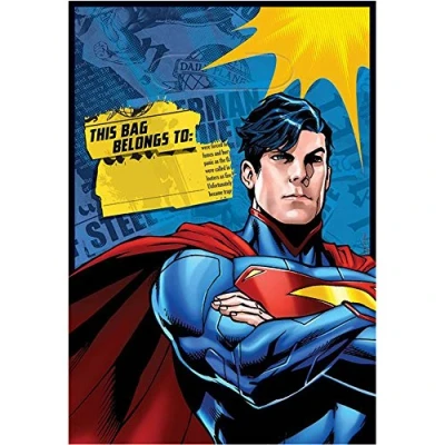 Image of 8 DC Comic Book Superman Superhero Children&#039;s Party Plastic Gift Treat Loot Bags