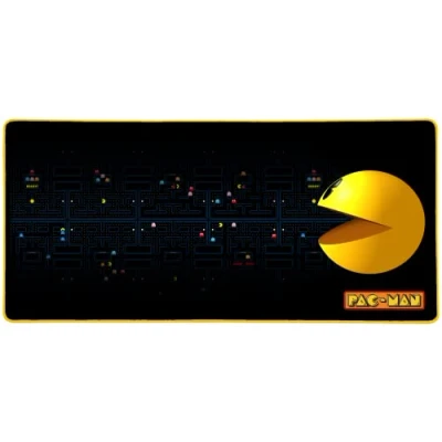 Image of Konix Pac Man Gaming Mouse Pad XXL 90 x 46 cm Non Slip Rubber Base Black and Yellow