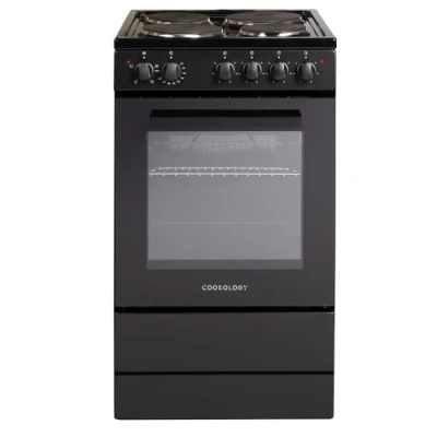 Image of Cookology CFSPSC501BK 50cm 62L Capacity Single Cavity Freestanding Electric Cooker with 4 Zone Solid Plate Hob Cooktop Black