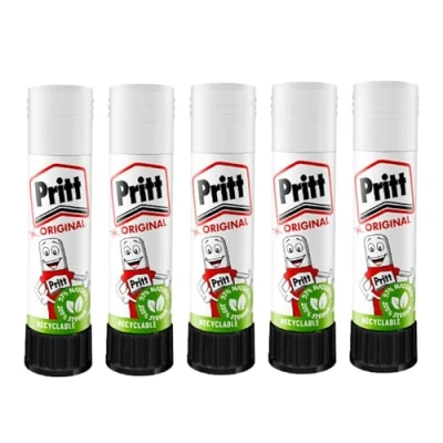 Image of Pritt Glue Sticks 11g Each 90% Natural, Strong Hold, Child Friendly Adhesive for Home, School, Office, and Crafts Green Safe DIY Hold UK Recyclable Pack of 5
