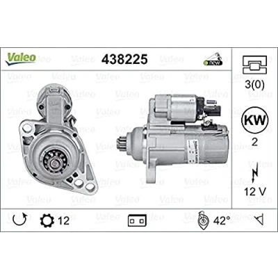 Image of 02Z911023M, 02Z911023MX, 02Z911023N, 02Z911023P, 02Z911023PX Starter motor VALEO NEW ORIGINAL PART 438225 12V 2kW 12 NO L 42 76mm