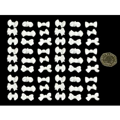 Image of 60 x edible 3D bows ribbons, icing toppers, cake cupcakes decorations (White)