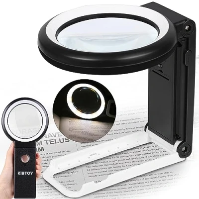 Image of 30X 40X Magnifying Glass with Light and Stand, Folding Handheld 18 LED Illuminated Lighted Magnifier for Macular Degeneration, Seniors Reading, Close Work, Coins, Jewelry (Black w）