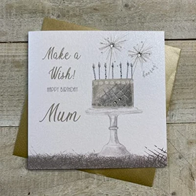 Image of WHITE COTTON CARDS MUM BIRTHDAY, SILVER &amp; GOLD CAKE BIRTHDAY CARD, HAND FINISHED (D129 M)