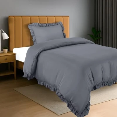 Image of Utopia Bedding Ruffle Duvet Cover Single Set with Pillowcase Soft Microfibre Polyester (Grey)