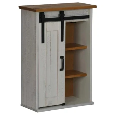 Image of vidaXL halden hanging cabinet with sliding door white modern pine wood wall mounted storage for kitchen/bathroom/living room