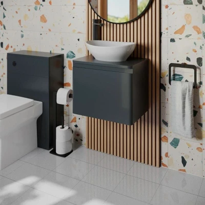 Image of Regis Forma Anthracite Grey Wall Hung Vanity Unit &amp; Affine Roubaix White Countertop Basin 500mm