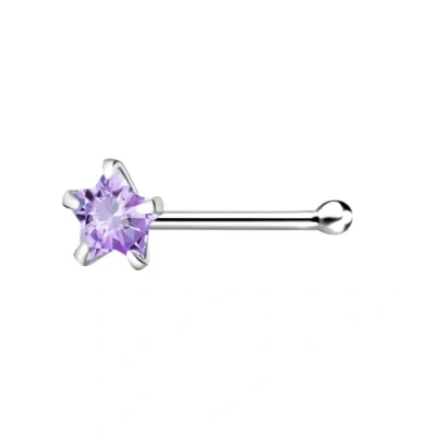 Image of The Goldmine 925 Sterling Silver Nose Stud with 3mm CZ Star, short Ball Shape End Pin (Lavender)
