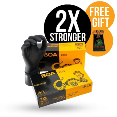 Image of TG TOUGH GLOVE BOA PRO (XL) Nitrile Gloves (Pack Of 100) Strong Black Disposable Powder &amp; Latex Free Lightweight Mechanic Industrial