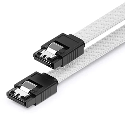 Image of deleyCON 30 cm SATA 3 Cable Nylon 6 Gbps Data III Connection Serial ATA for Motherboard &amp; Hard Drive HDD SSD 2 S L Connector Straight White
