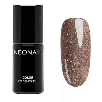 Image of Neonail UV Nail Polish 7.2 ml Gold Glowing Santa Cruz Colours Varnish Glitter Gel Nails Design Shellac