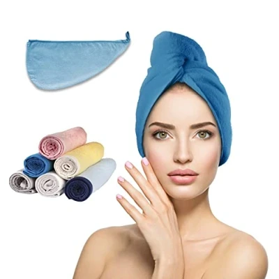 Image of Adon 100% Cotton Turbie Hair Drying Towel Wrap for Women &amp; Men Large Curly Long Thick Hair, Water Absorbent Quick Dry Anti Frizz Turban (Turquoise)
