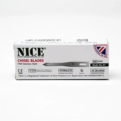 Image of 25 x NICE FINE 91 Sterile Stainless Steel Chisel Blades with Four Sided Spear Point Tip for Hair Transplant Surgery FS91
