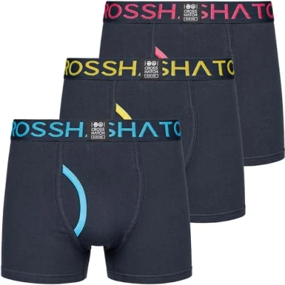 Image of Crosshatch Mens 3 Pack Designer Boxers Shorts Underwear Trunks Multipack Set, Trioglow Navy, S