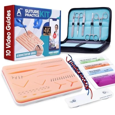 Image of Complete Suture Practice Kit w/How To HD Video Course, Training Manual &amp; Carryall Case Educational Use Only