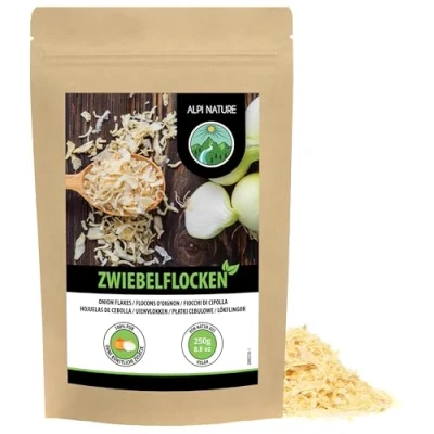 Image of Onion Flakes (250g, 8.8 oz), Pieces 5 30mm, Gently Dried and Finely Chopped Onion, Natural Product, Free of Additives, Ideal for Vegetables, Pasta, Soups, Meat Fish