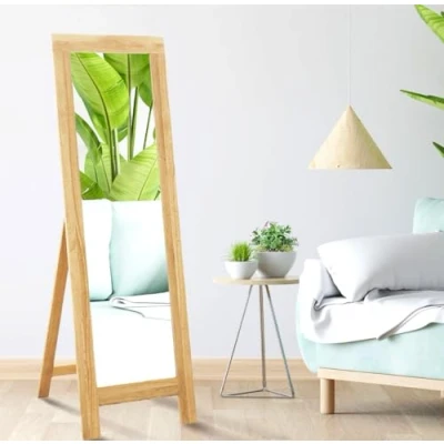 Image of Hallowood Furniture Waverly Oak Cheval Mirror, Wooden Free Standing Light Floor Full Length Body Mirror for Living Room, Bedroom and Hallway