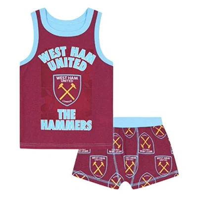 Image of West Ham United FC Official Football Gift Boys Boxer Shorts &amp; Vest Set 10 11 Yrs Claret