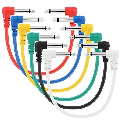 Image of Pxyelec 30 cm Short Audio Guitar Patch Cable, 6.35 mm (1/4 inch) Instrument Cable for Effect Pedals, Pack of 6