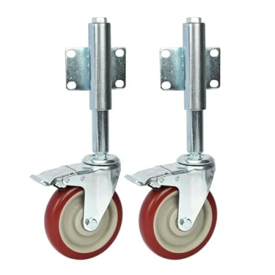 Image of uyoyous 5&quot; Spring Loaded Gate Castor Heavy Duty Wheel Set of 2 Swivel Retractable Rubber with Brake 220lbs Load Capacity for Garden Yard Fence
