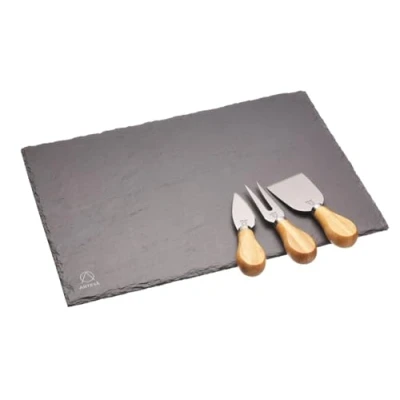Image of Artesà Slate Cheese Board and Knife Set in Gift Box, 4 Pieces